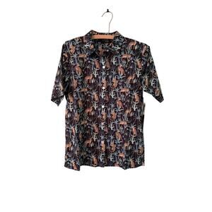 Evryday Jane Womens XS Tropical Cheetah Button Front Shirt 18” PTP 25” Length